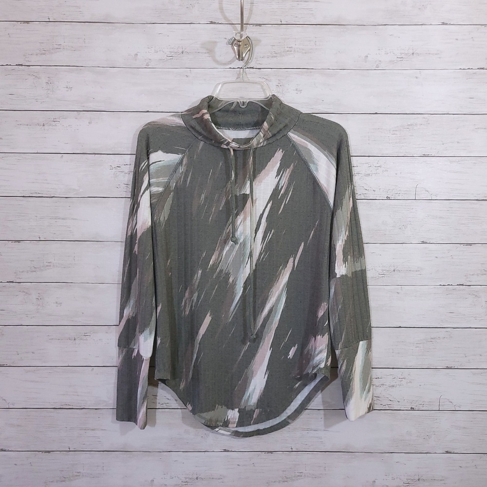 CHASER Women's Size Small Poor‎ Boy Rib Long Sleeve Funnel Neck Raglan Top Green